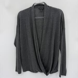 EILEEN FISHER Sweater Womens M Dark Grey Tencel Merino Faux Wrap Pullover Top